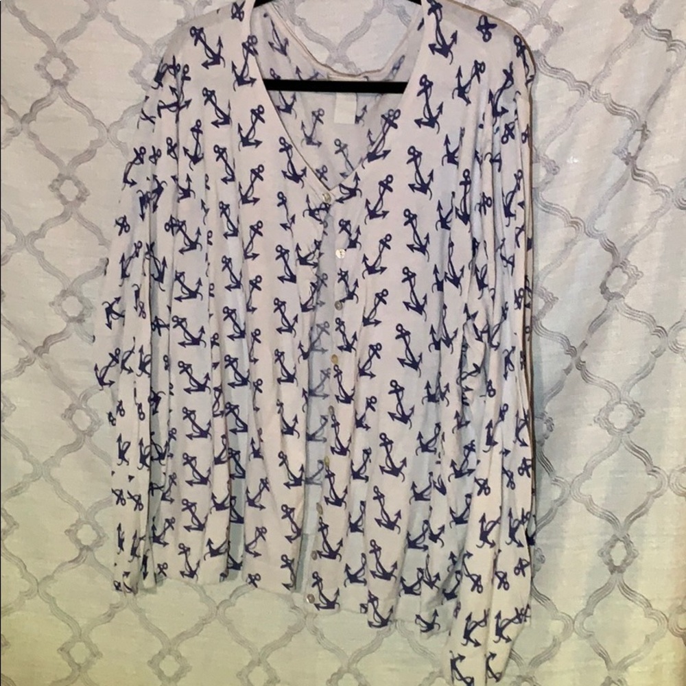 Nautical Anchor White & Navy Sweater